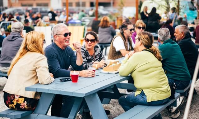 People at a picnic table
