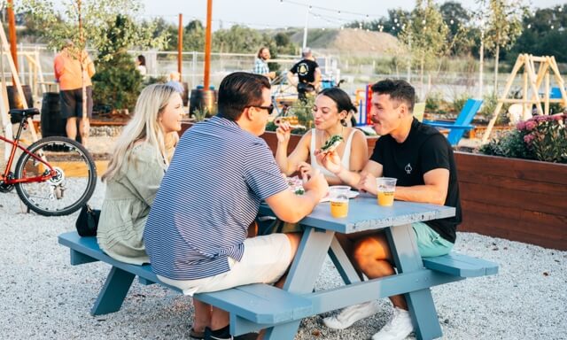 People at a picnic table