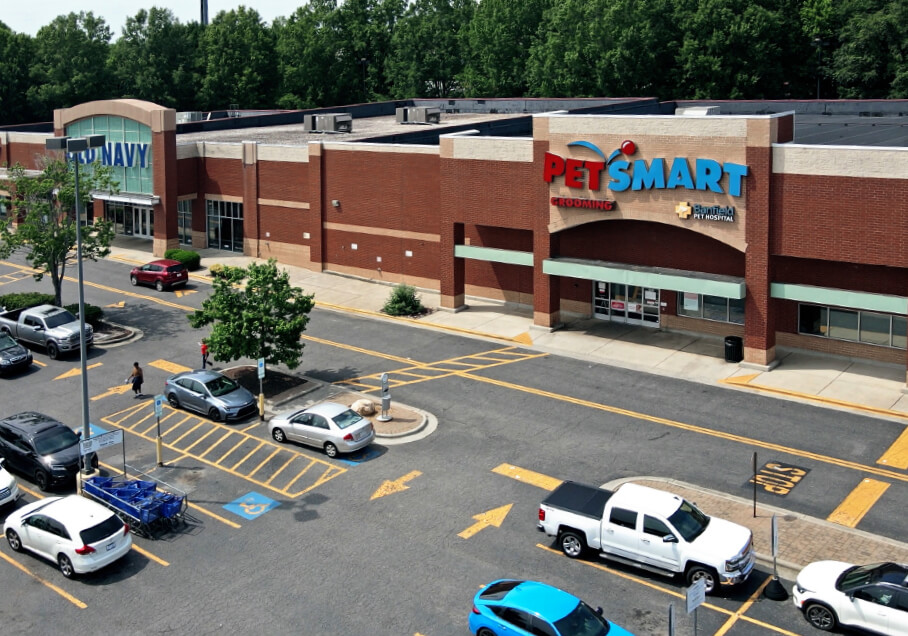 Franklin Square III Shopping Center and parking lot in Gastonia, North Carolina.