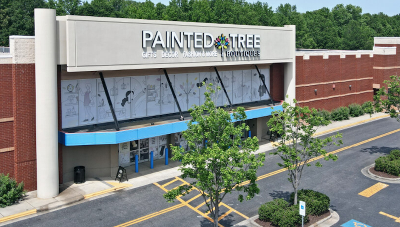 Aerial view of Painted Tree Boutiques at Franklin Square III Shopping Center in Gastonia, North Carolina.